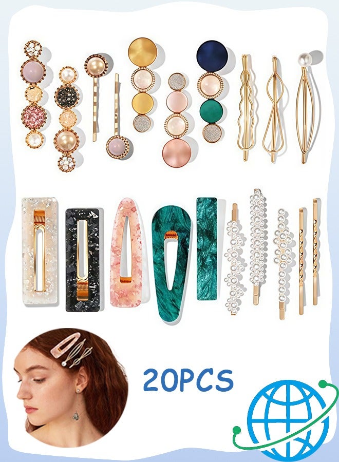 20 Pcs Macaron Pearl Acrylic Resin Hair Clips Set, Boho Fancy Hairpin Cute Hair Barrettes Bobby Pins Accessories Headwear Styling Tools for Women Girls Decorative Wedding - Image 1